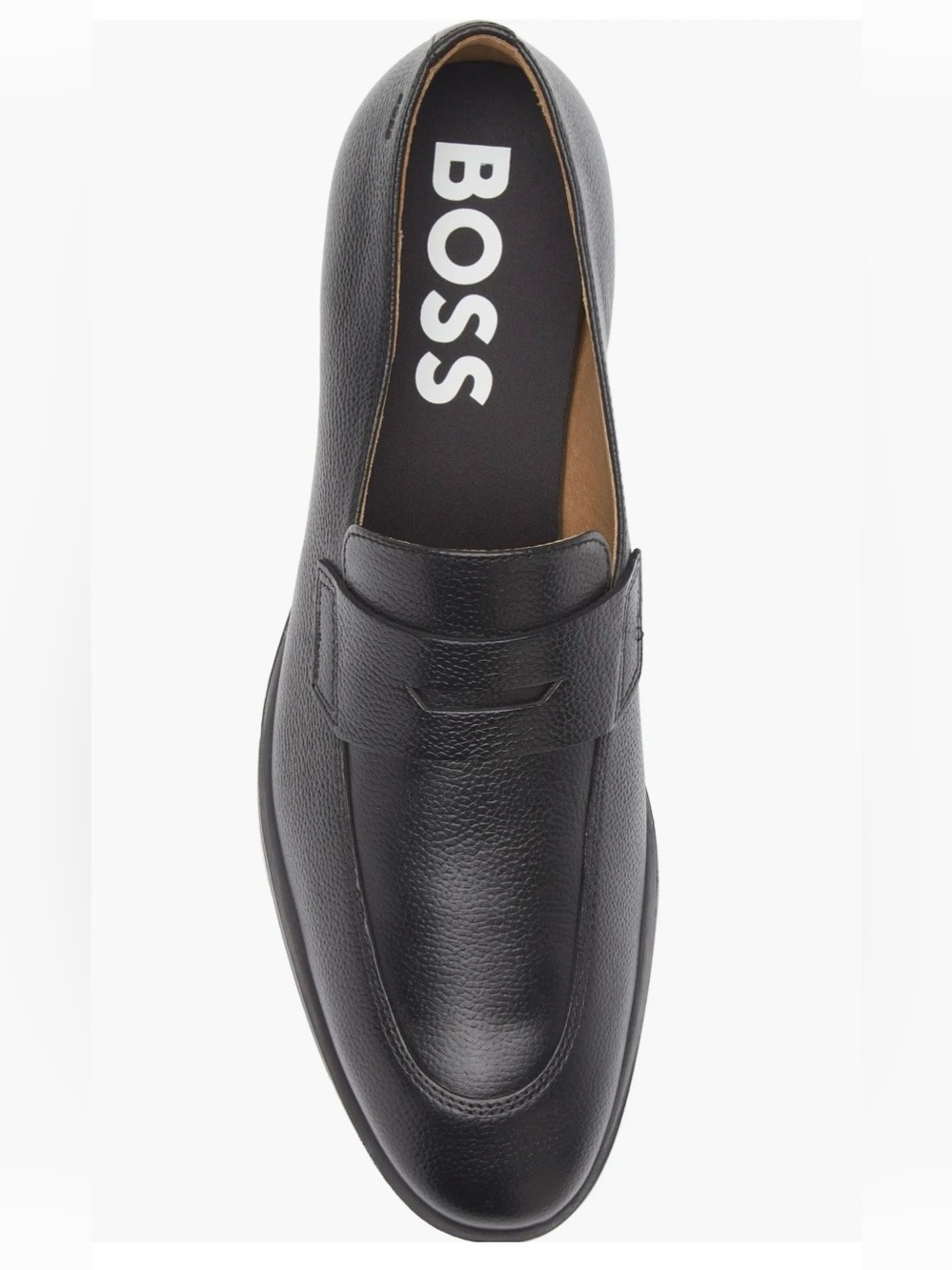 BOSS Black Pebbled Leather Penny Loafers